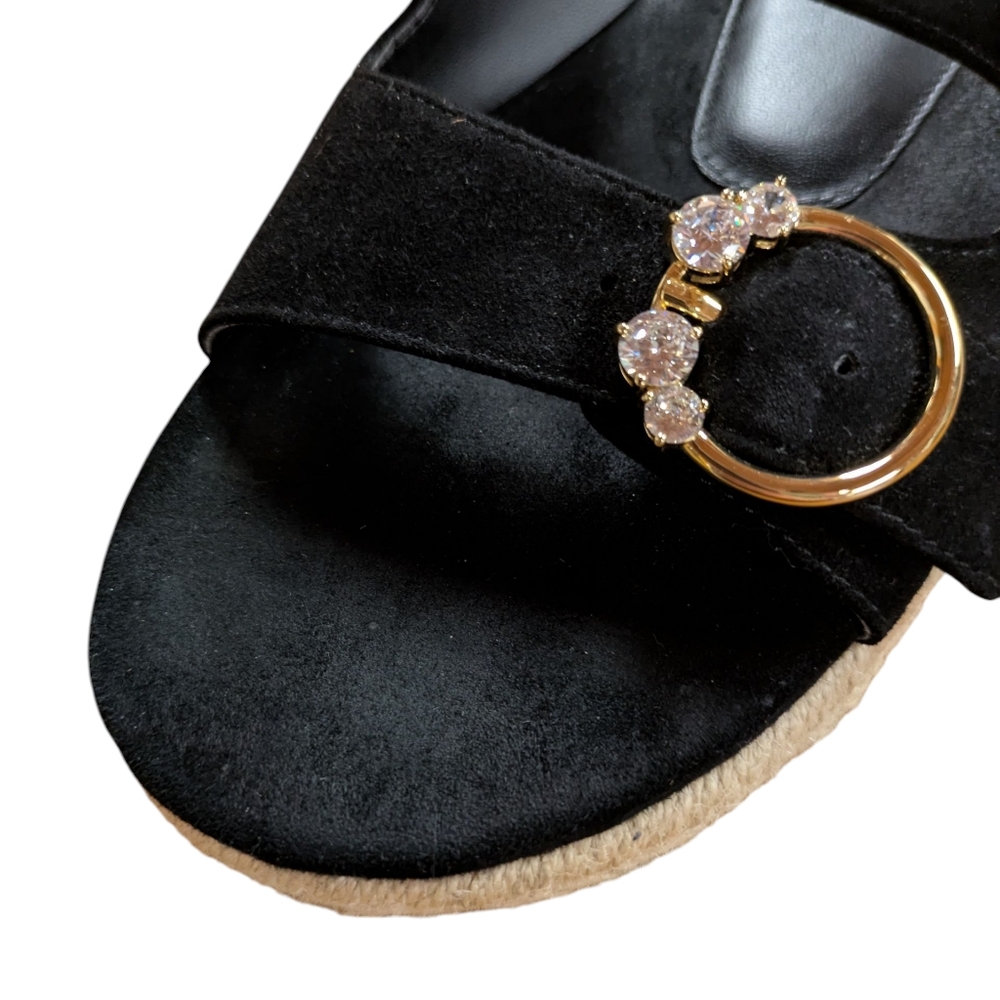 Stuart Weitzman Crystal Ring Espadrille Flats Black Size 38.5 - Picture 5 of 11